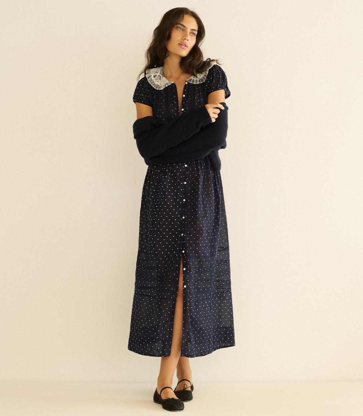 AMÉRIE DRESS -- NAVY FLOCK DOT