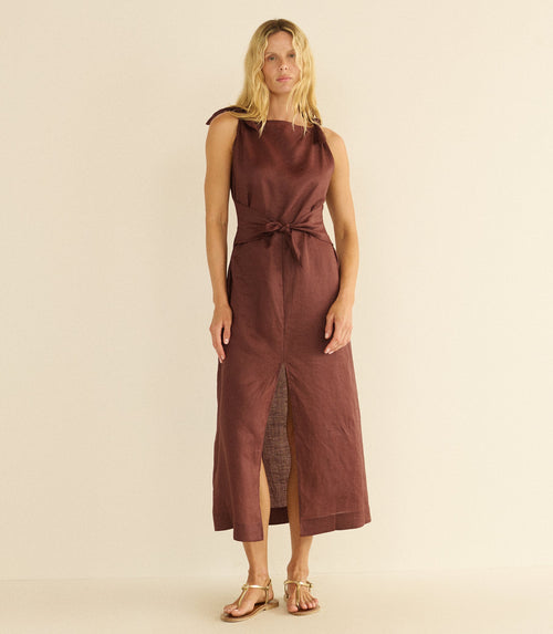 AMORETTE RAMIE DRESS -- ANTIQUE MAHOGANY