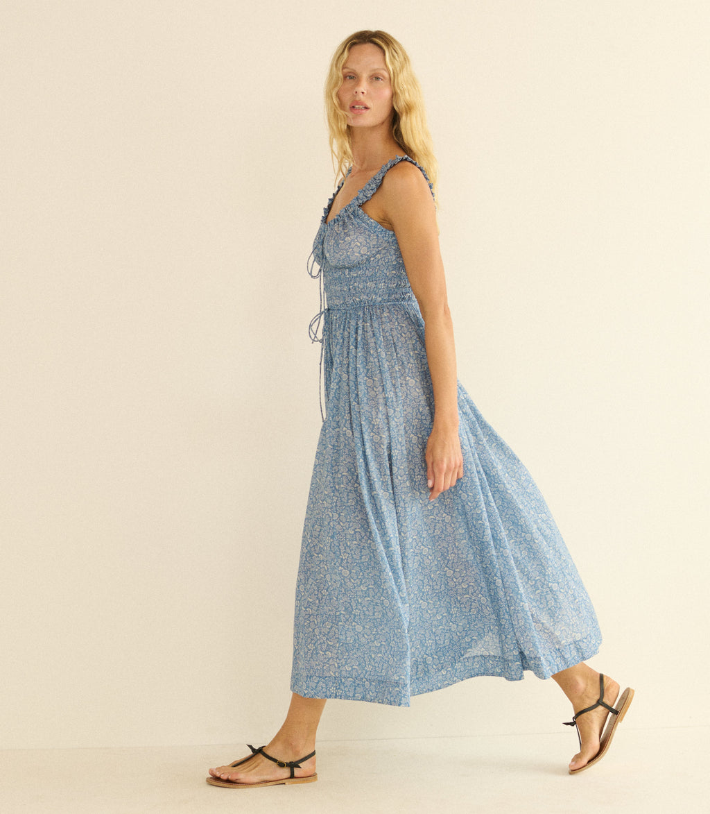 EMMARETTA DRESS -- BLUE GARDEN BLOOM