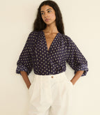 JULIENNE TOP -- NAVY CADIZ FOULARD